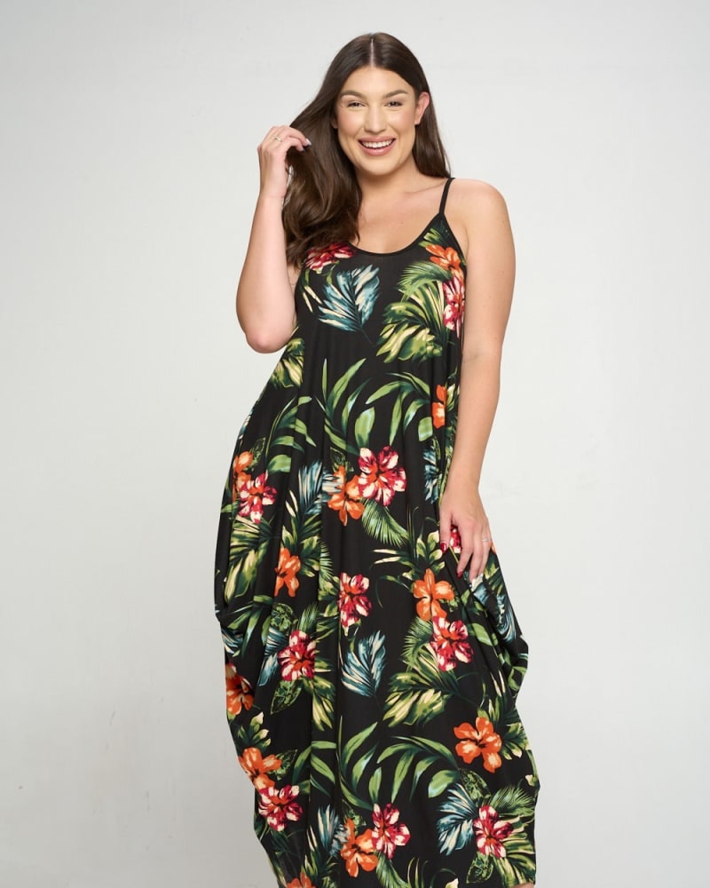 Front of a model wearing a size 1X Rose Tropical Dress in Tropical Feeling by L I V D. | dia_product_style_image_id:240500